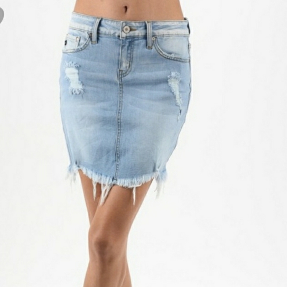 KANCAN Distressed Raw Hem Denim Skirt - Picture 5 of 5